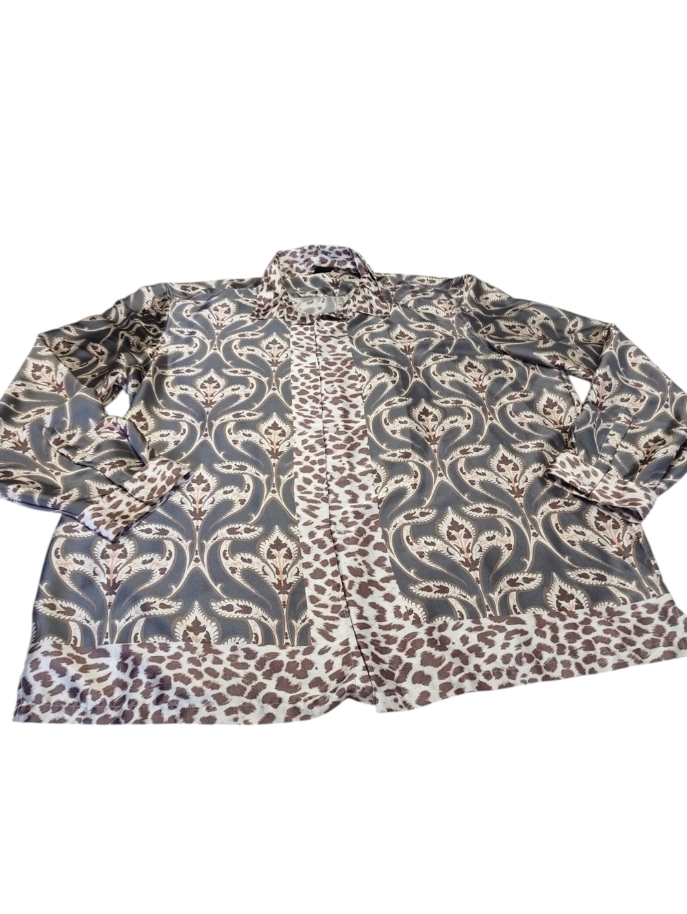 ASOS Design Wns Plus Size 5XL Long Mixed Leopard Paisley Print Button Down Shirt - Picture 5 of 8